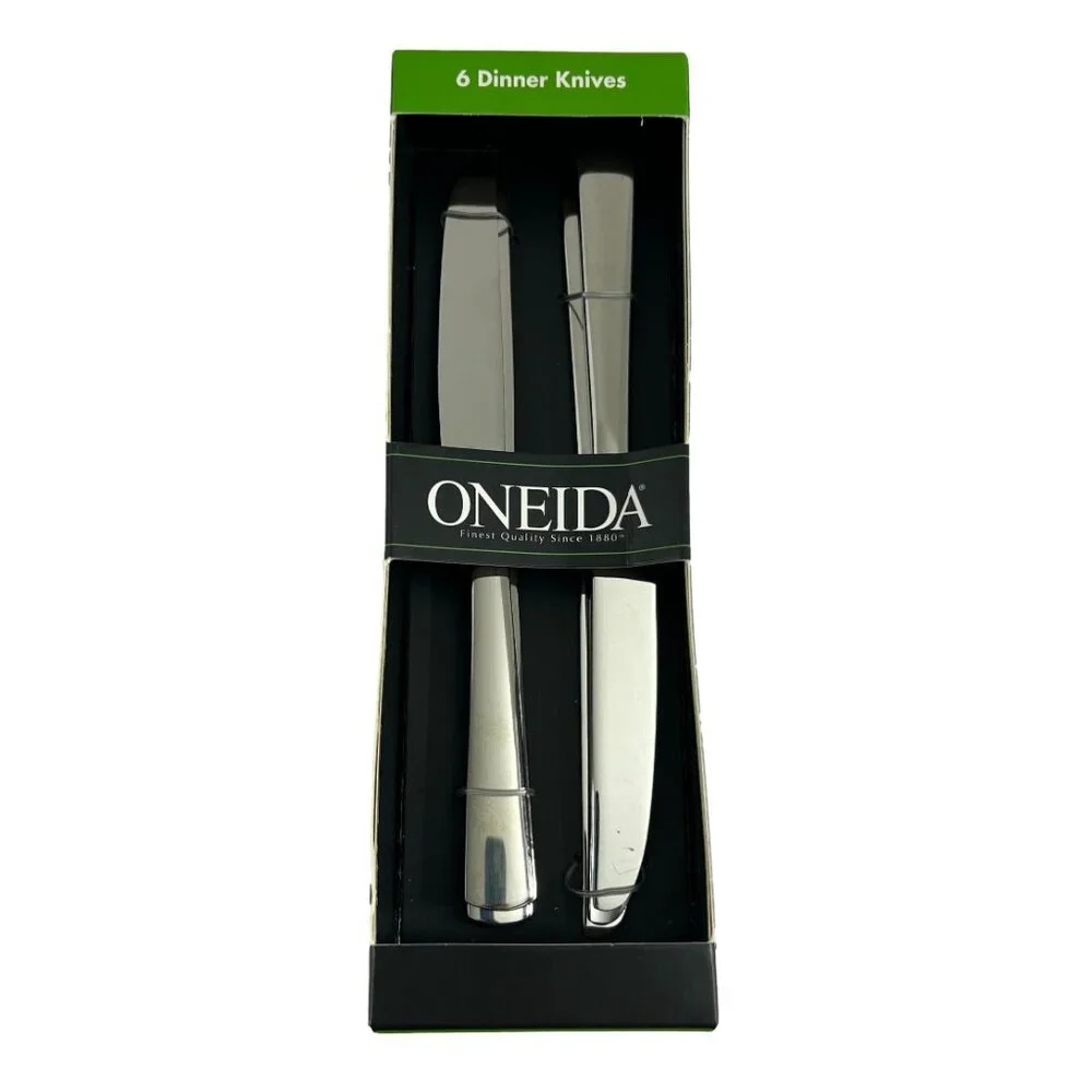 Oneida Aptitude 6 Dinner Knives Stainless Steel Modern Sleek Square Handle New